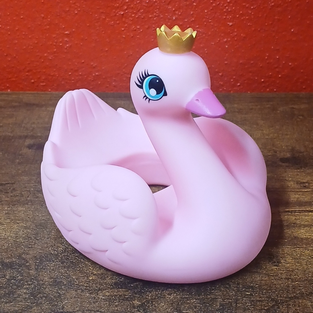 PINK PRINCESS SWAN w/CROWN & CUP HOLDER BATH POOL 6" TOY HARD PLASTIC - Picture 2 of 7